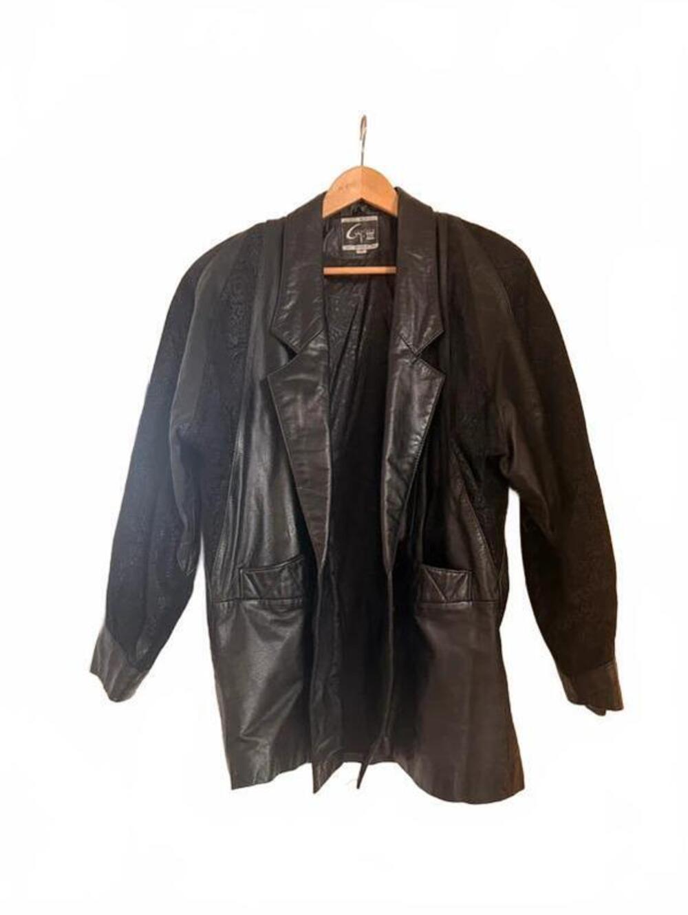 Vintage 80s G-III Leather Jacket Black Paisley Embossed Oversized Blazer M